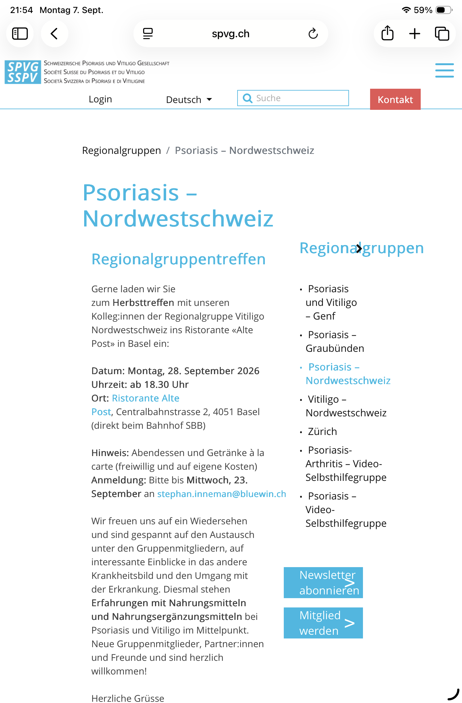 Treffen von Schuppenflechte-Betroffenen in der Deutschweiz zum Austausch